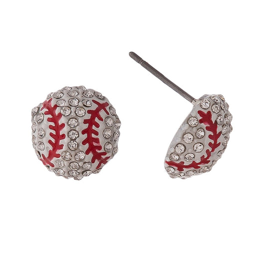 Large Rhinestone Baseball Earrings