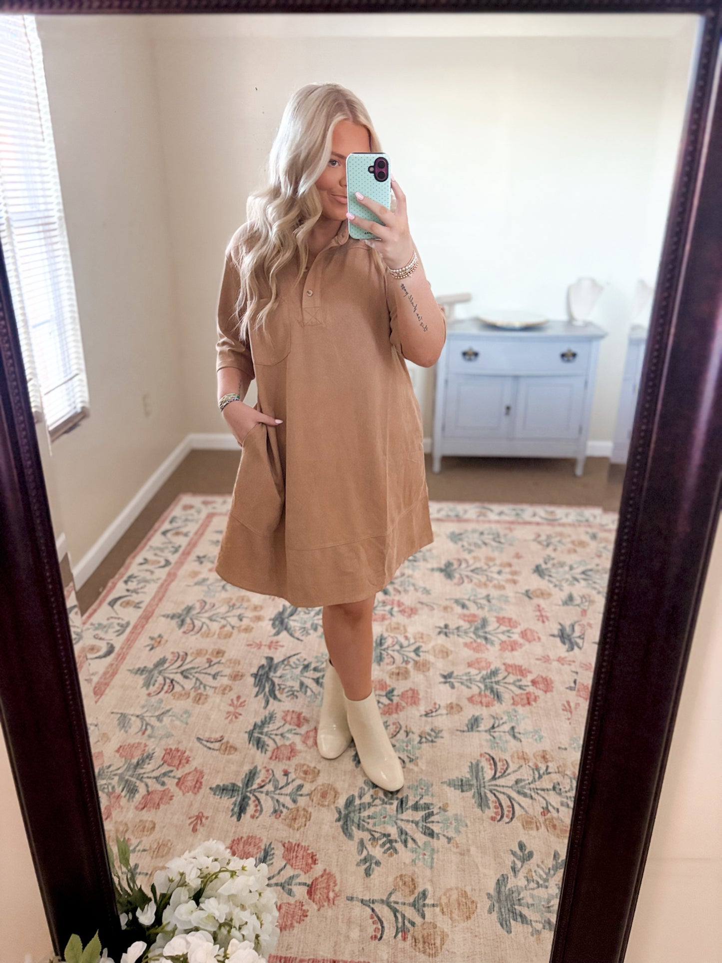A-Line Camel Suede Dress