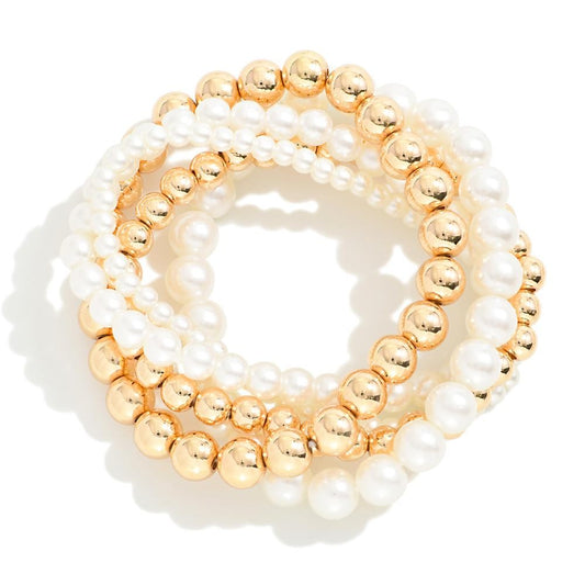 Tapered Pearl Beaded Bracelet Set