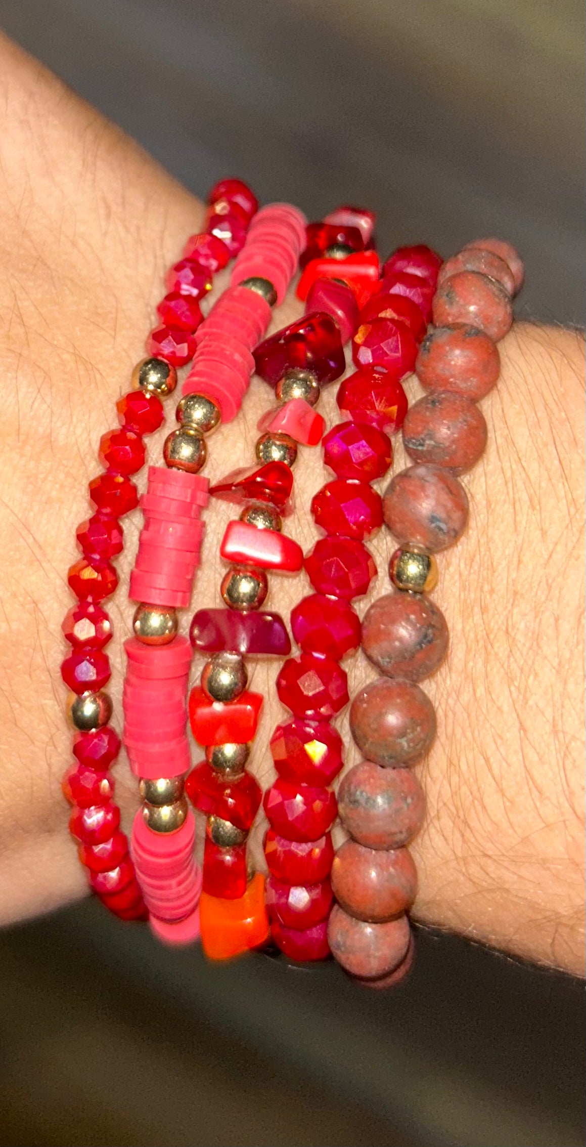 Set Of Five Red Bracelet Set