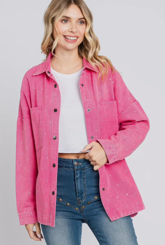 Plus- Rhinestone Denim Jacket