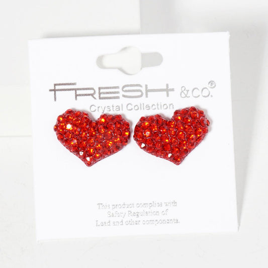 Pave Rhinestone Puffy Heart Stud Earrings