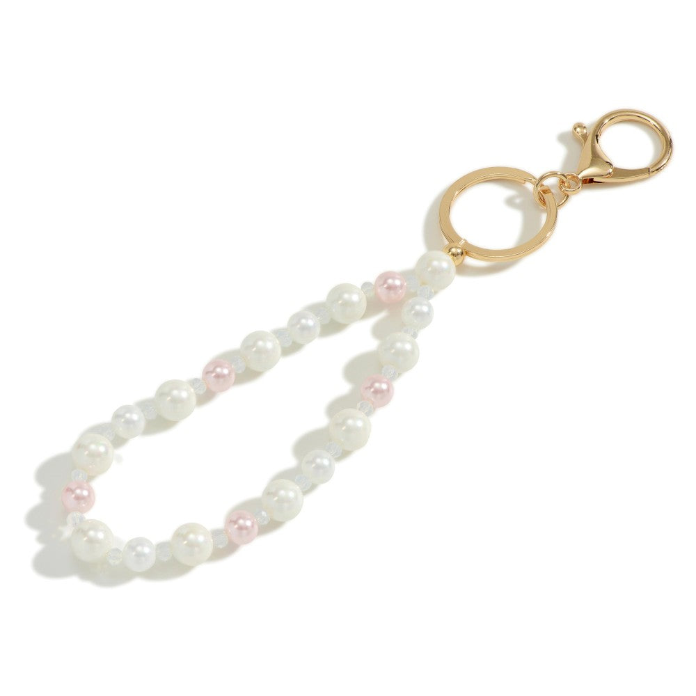 Chunky Glass and Pearl Beaded Keychain