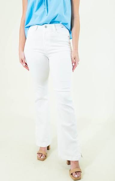 White HW Slit Bootcut Jeans