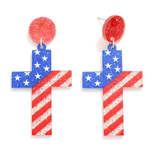 American Flag Cross Earrings