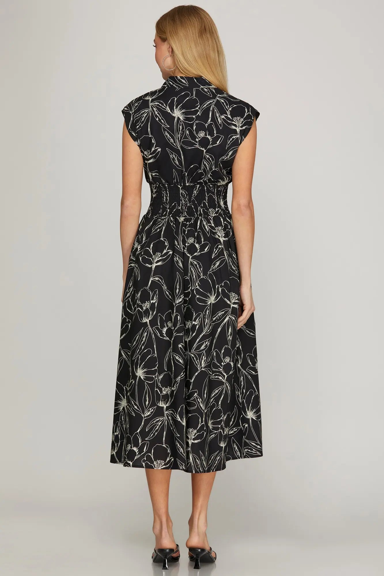 Black Smocked Zipper Dress
