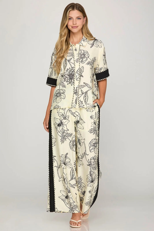 Black Floral Pants Set