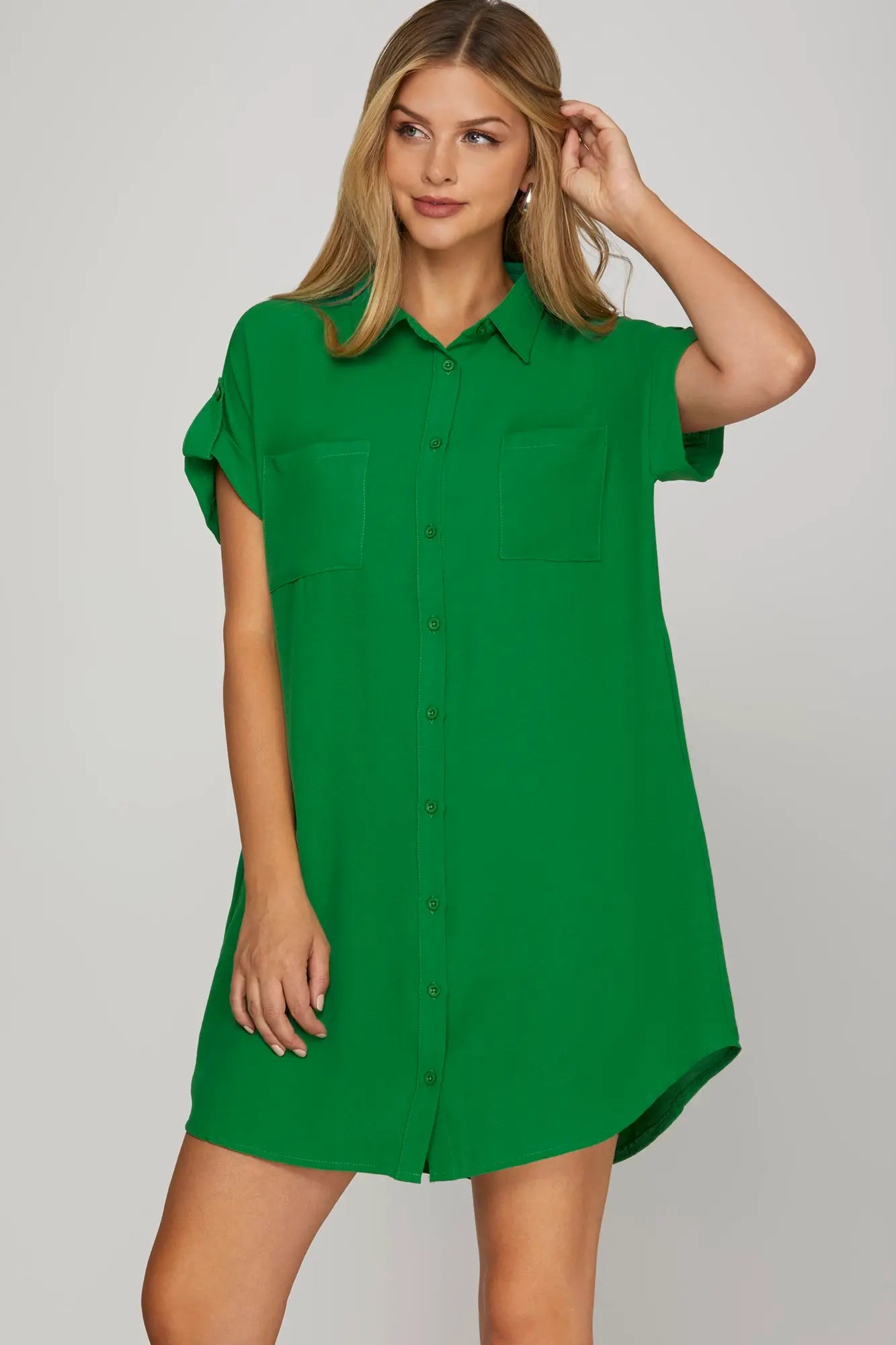 Green Button Down Mini Dress