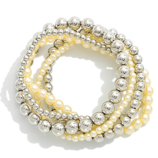Set Of Five Metal Tones & Pearls