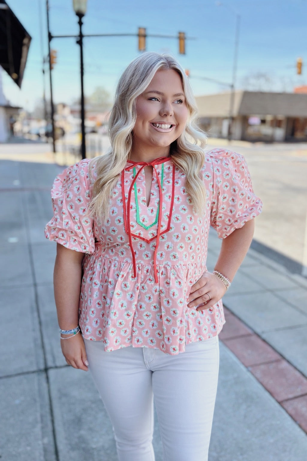 Peach Contrast Baby Doll Top