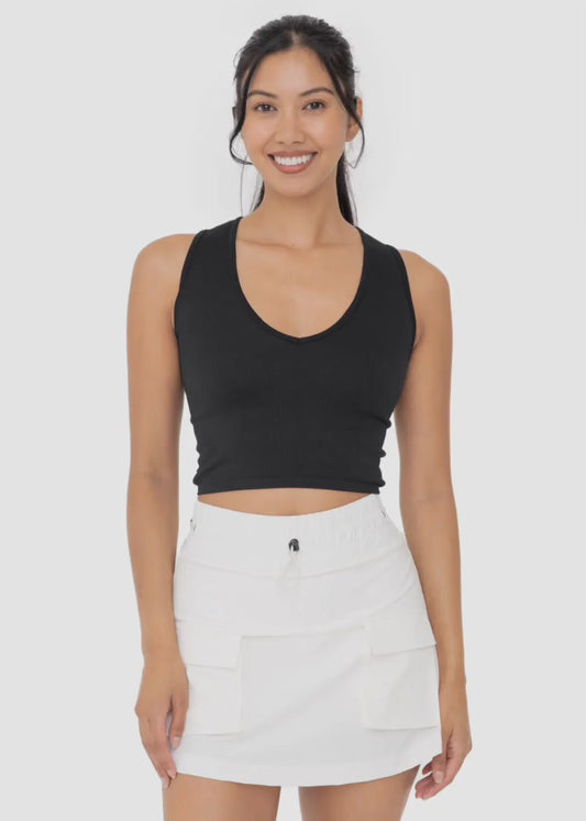 Seamless Ribbed V-Neck Cropped Top