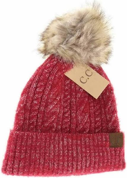 Soft Cut Cable Knit Fur Pom