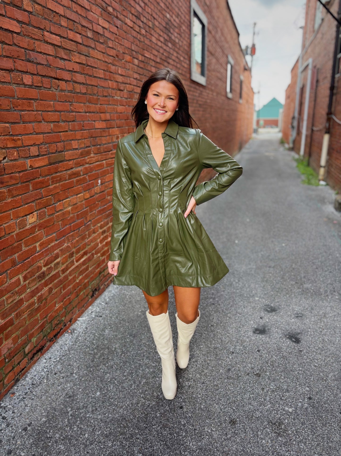 Long Sleeve Cinched Waist Dress