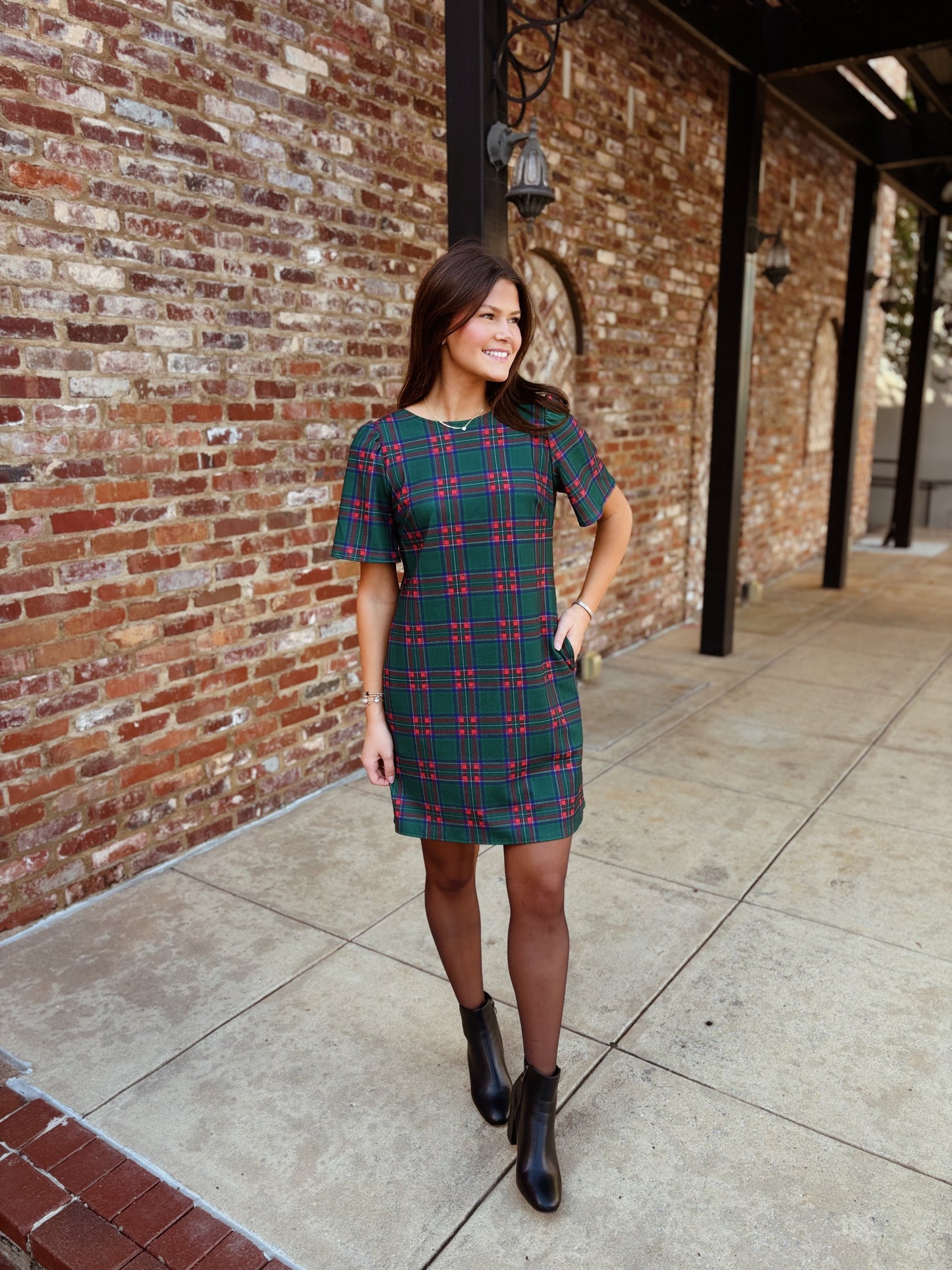 Plaid Bow Back Dress Green