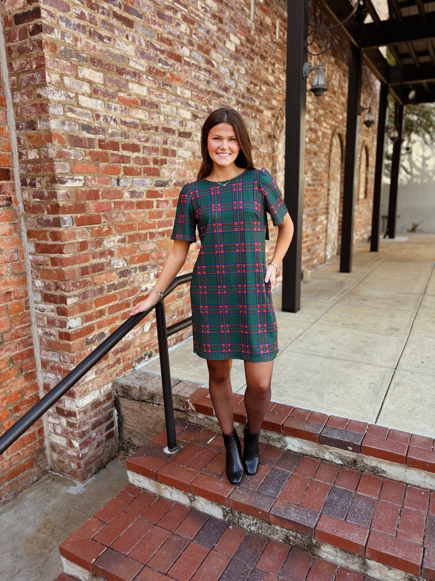 Plaid Bow Back Dress Green