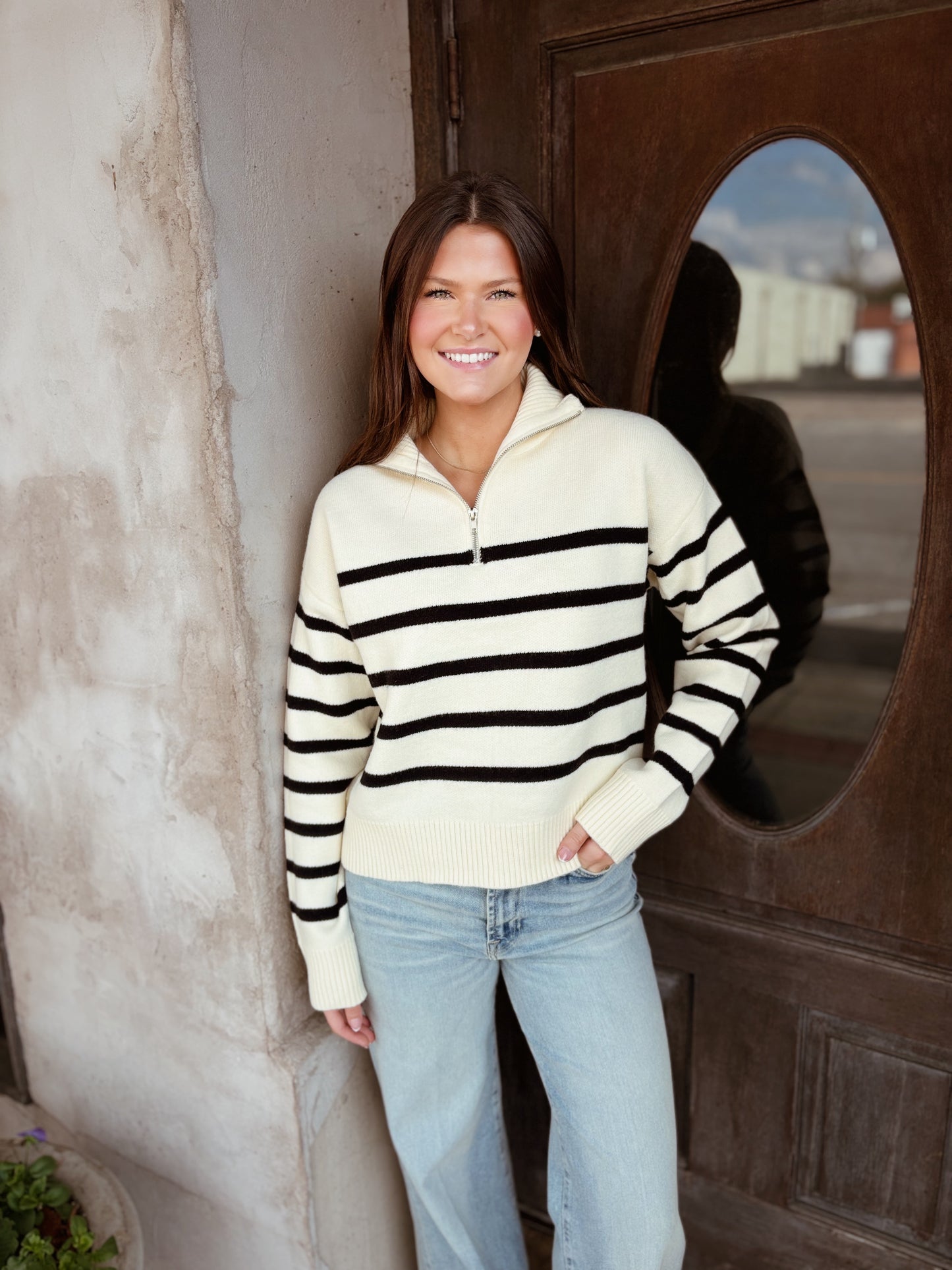 Striped Half Zip Sweater