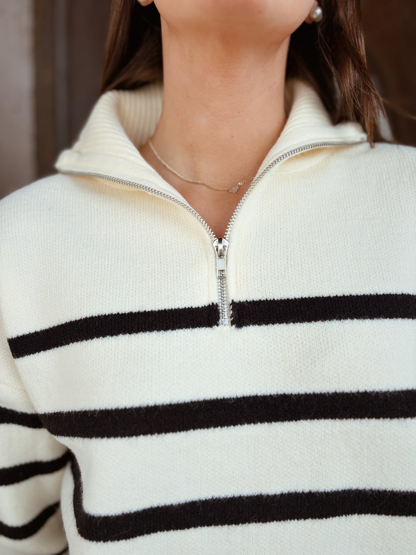 Striped Half Zip Sweater