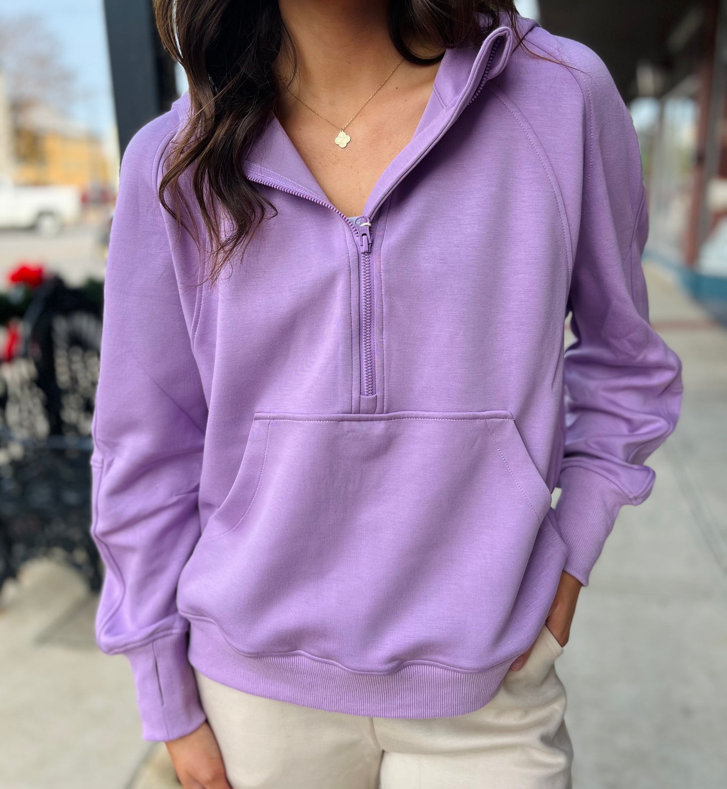 Lilac Scuba Quarter Zip Hoodie