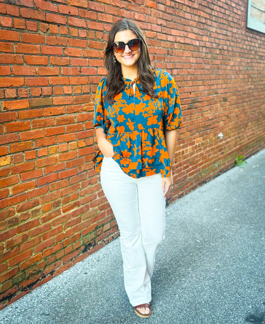 Floral Balloon Sleeve Top