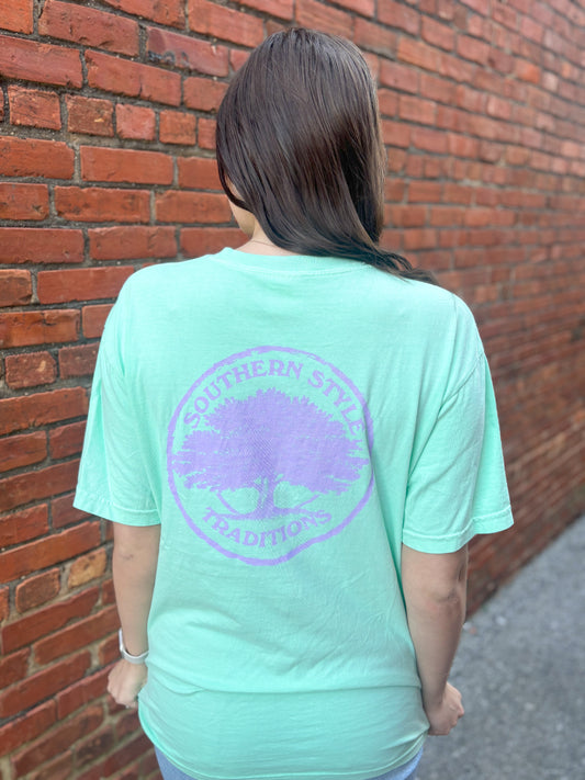 Mint T-Shirt with Purple Logo