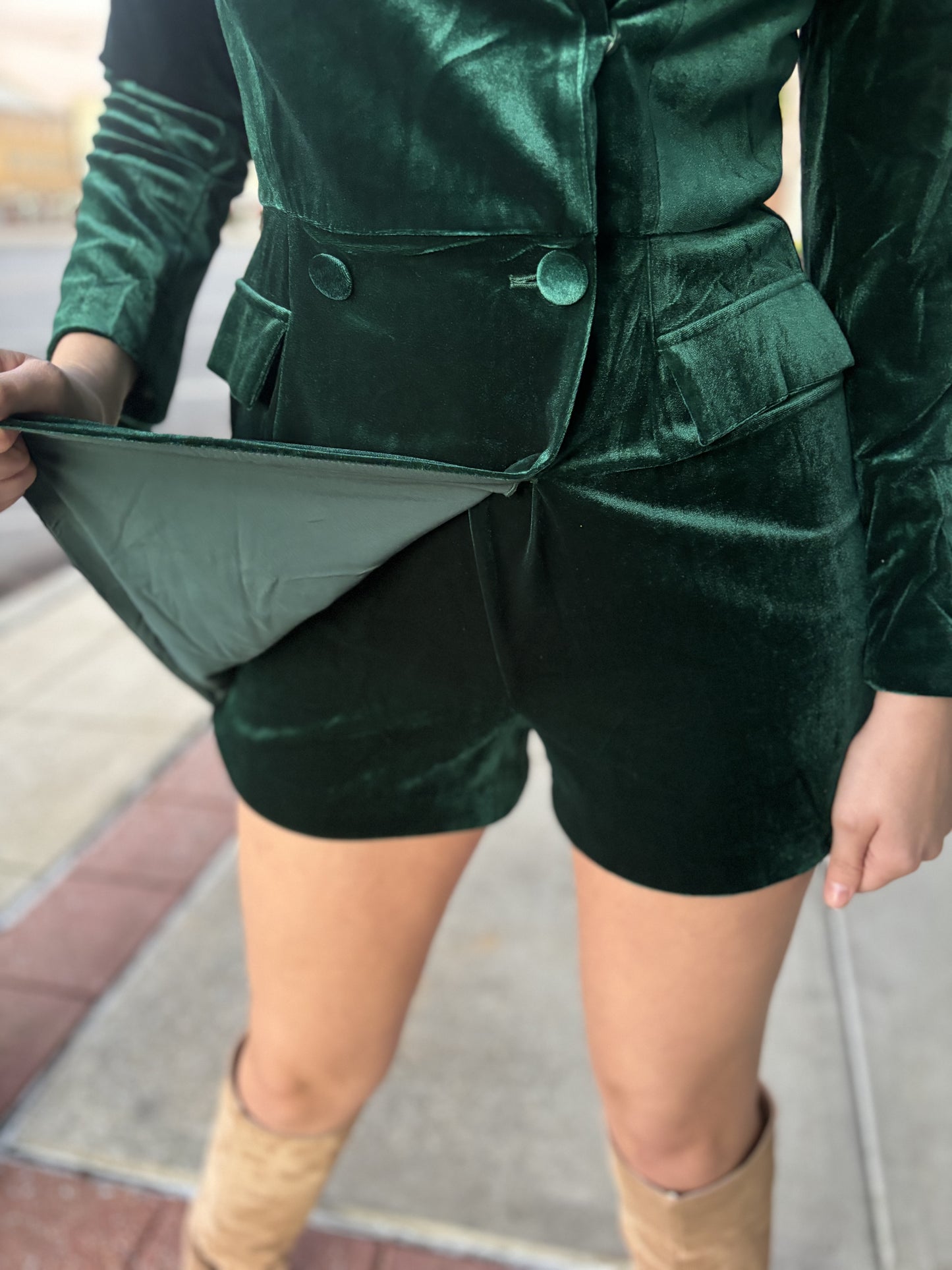 Hunter Green Velvet Romper