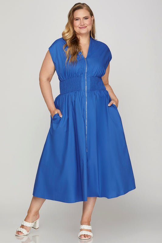 Plus Smocked Zipper Dress