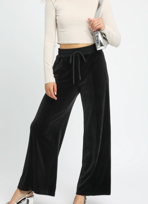 Black Ribbed Wide Leg Pants