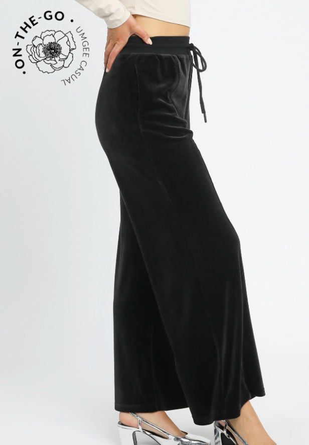Black Ribbed Wide Leg Pants