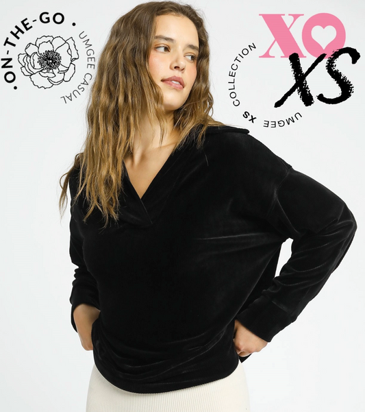 Black Ribbed Collared Top