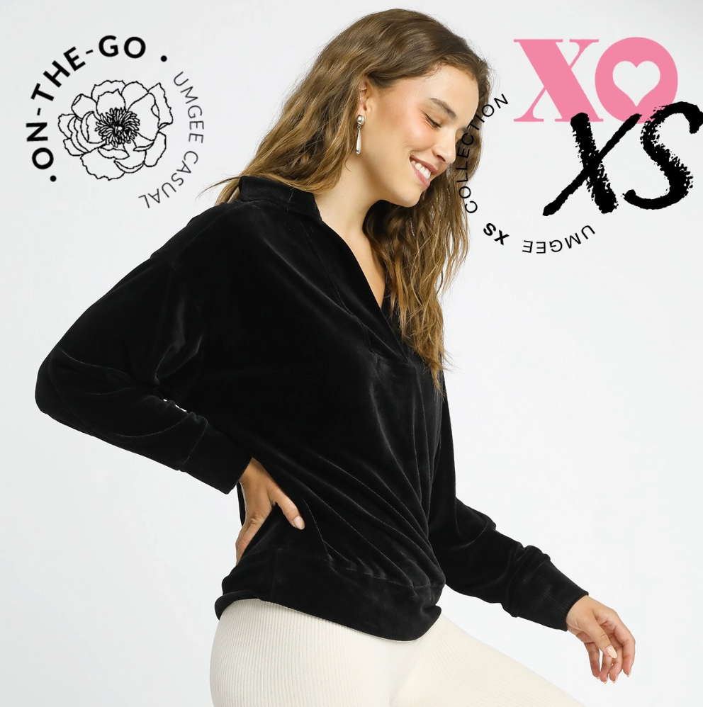 Black Ribbed Collared Top