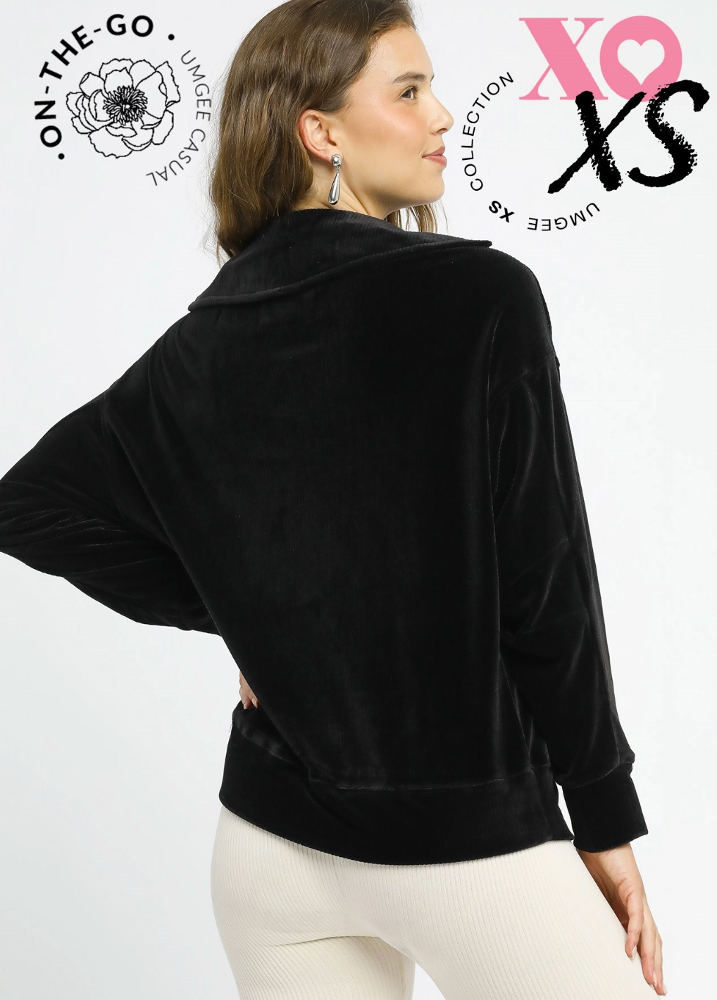 Black Ribbed Collared Top