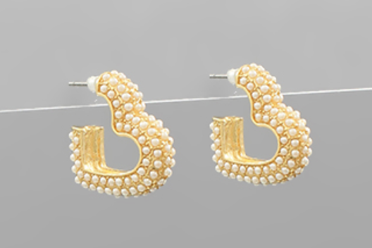 Gold Pearl Heart Hoops