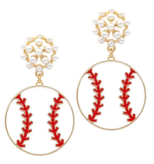 Metal Baseball Pearl Earrings
