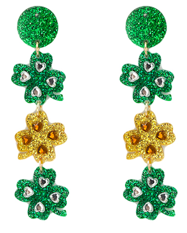 St Patty's Day Glitter Clover Earrings