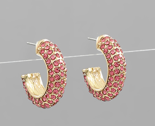 Pink Rhinestone Hoop Earrings