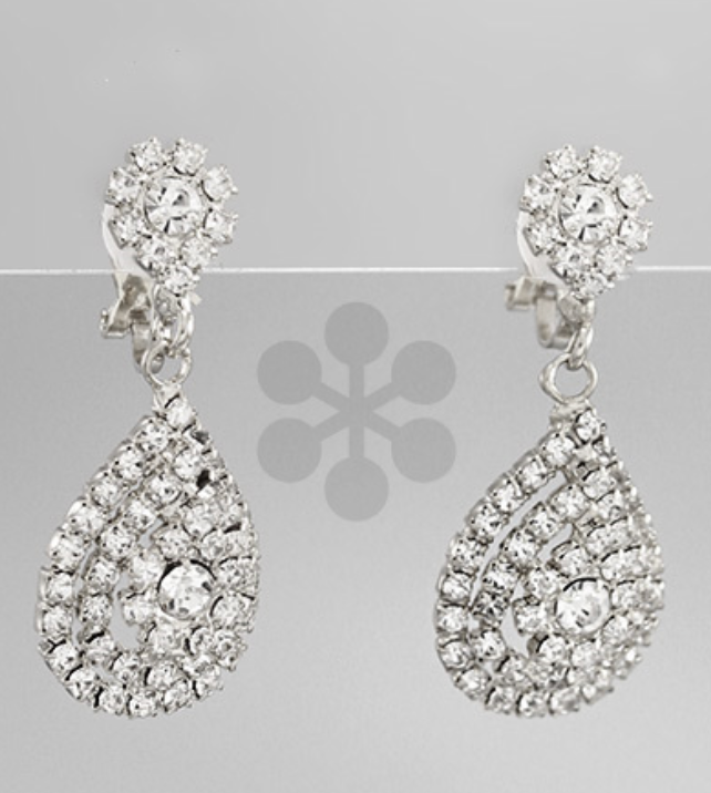 Silver Rhinestone Clip On Earrings