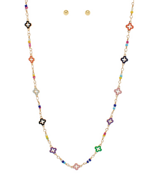 Multi Color Clover Necklace Set
