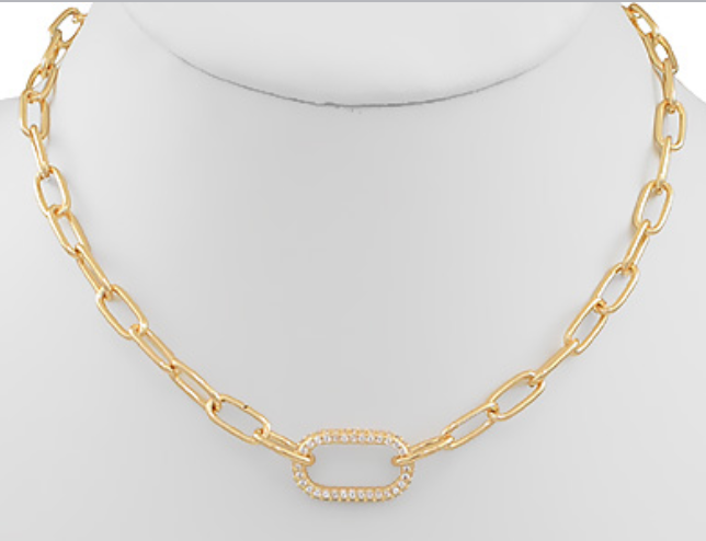 Oval Pendant Chain Link Necklace