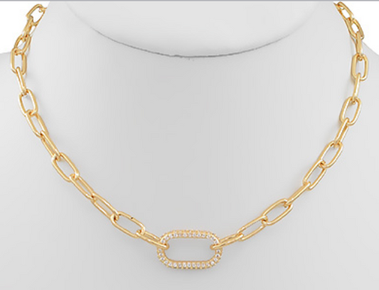 Oval Pendant Chain Link Necklace