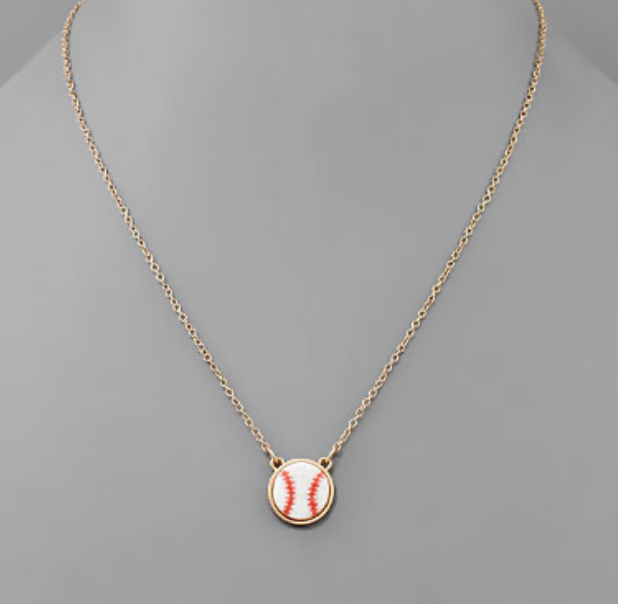 Druzy Baseball Pendant Necklace