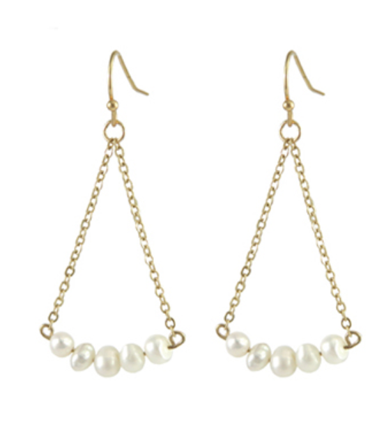 Gold Pearl Bar Dangle Earrings