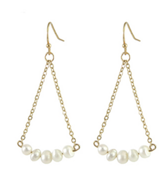 Gold Pearl Bar Dangle Earrings