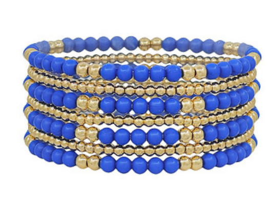 Royal Blue & Gold Beaded Bracelet Set (7)