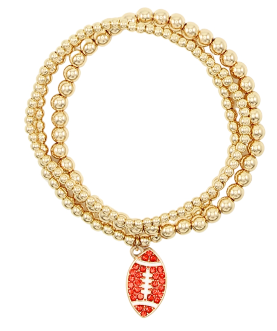 Gold Football Charm Beaded Bracelet Set (3)
