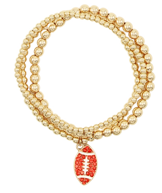 Gold Football Charm Beaded Bracelet Set (3)