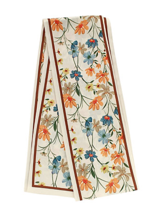 Ivory Floral Narrow Scarf