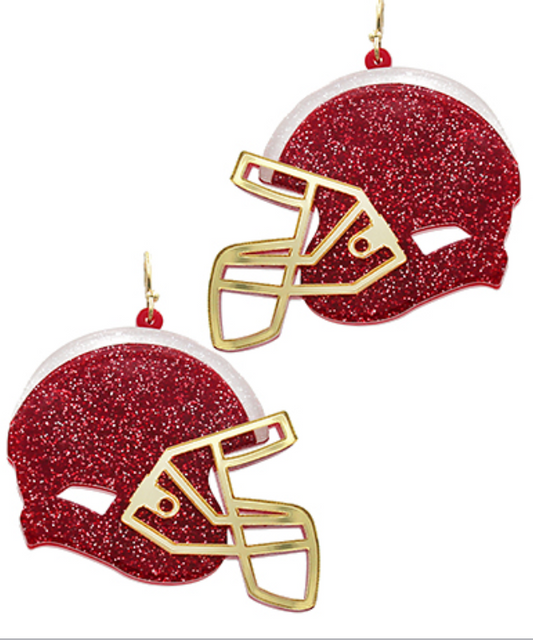 Red Football Helmet Glitter Earrings