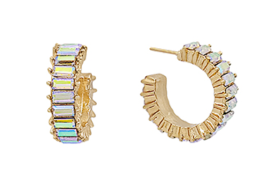 Gold Opal 20mm Baguette Hoops