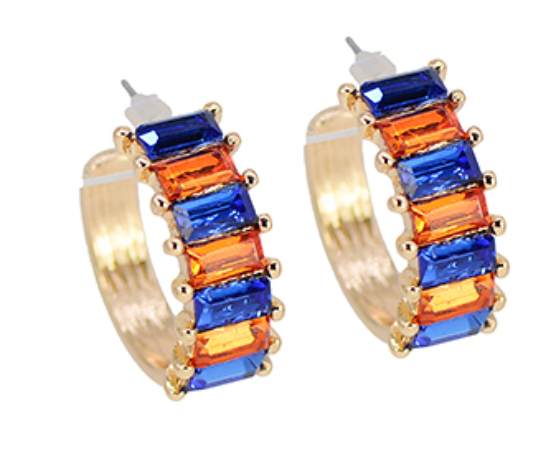 Orange & Blue Baguette Glass Hoops
