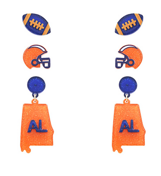 Orange & Blue State Football Earrings